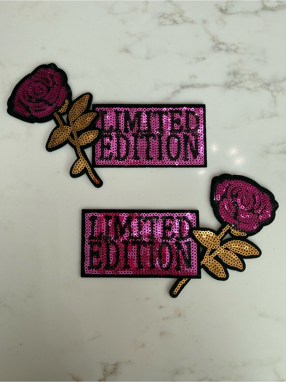 Hand Crafted Sequin 'Limited Edition' Rose Iron On Patches